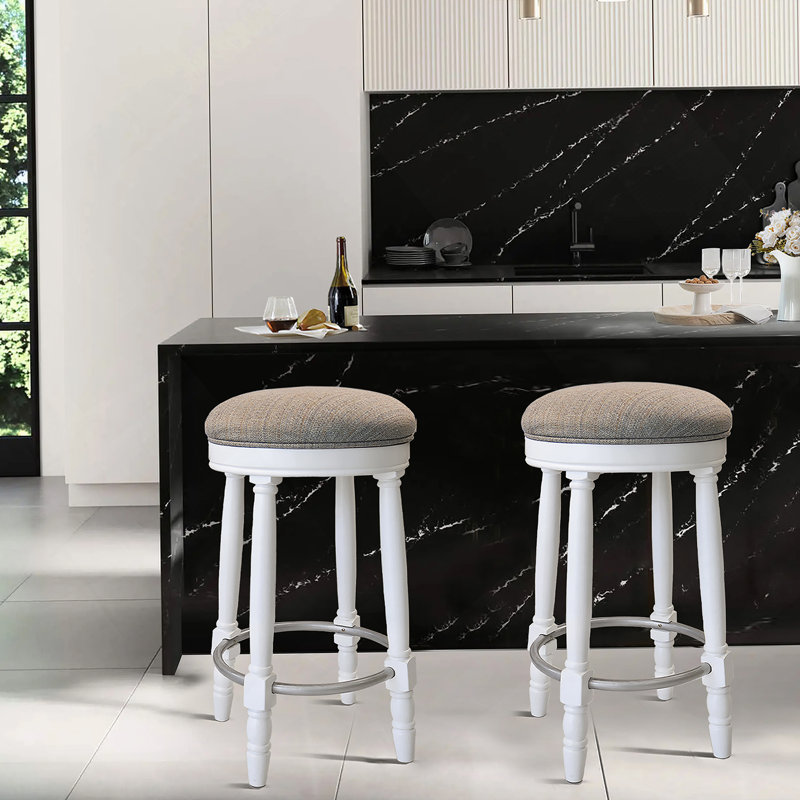 Ensemble de deux tabourets de bar avec fonction pivotante à 360 °, fabrication en bois, siège rembourré en tissu, idéal pour la cuisine, la salle à manger et le salon