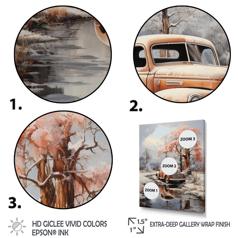 «Lamlam Coral Pickup Truck Frozen Wilderness» - impression, H 40 po x l 30 po x P 1,5 po, Toile tendue