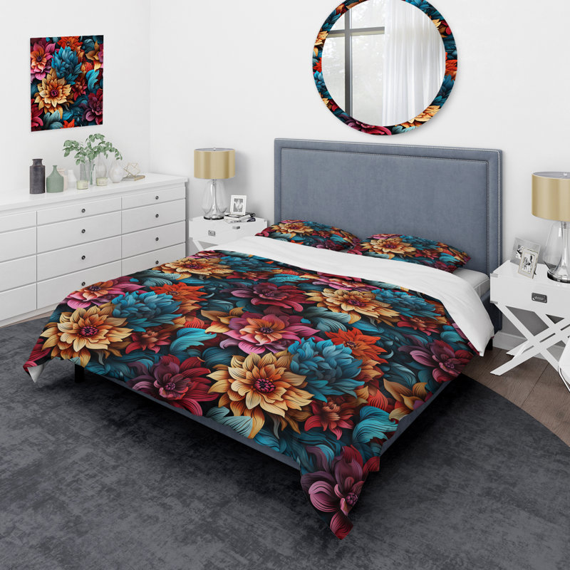 Literie colorée Popart Vivid Flower Garden I, Housse de couette pour très grand lit et 2 très
