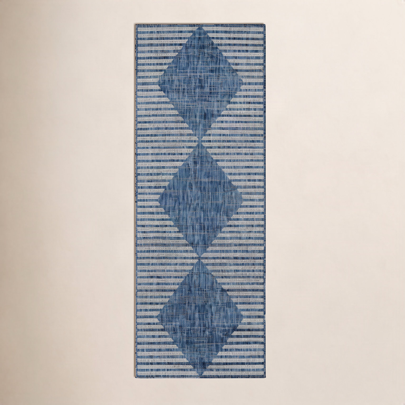 Blue Geometric Outdoor Rug, Runner 2'7" x 7'6"