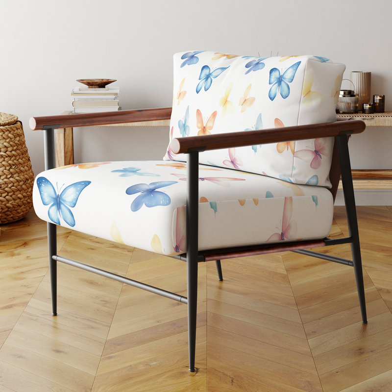 Chaise rembourrée à imprimé animal avec accoudoirs bleu pastel