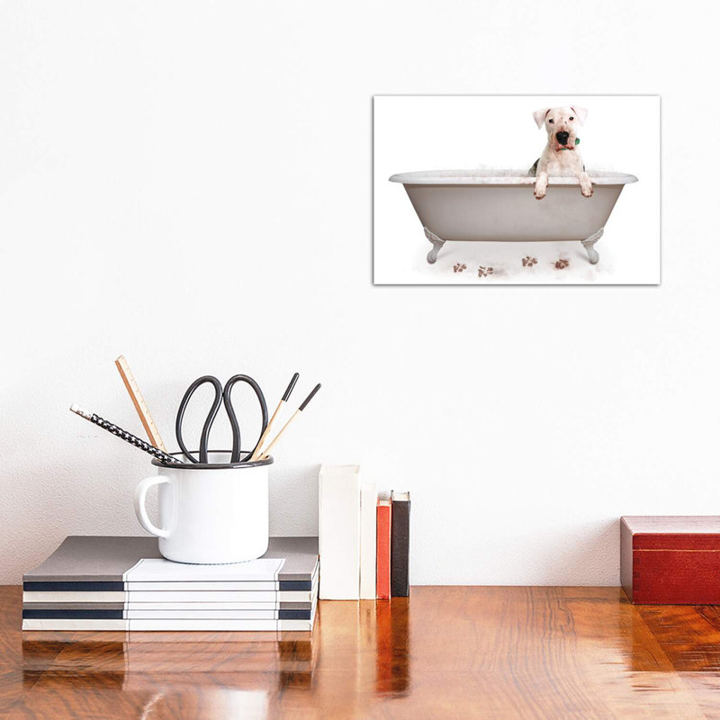 Muddy Dog In Bath Tub by Susan Schmitz - Wrapped Canvas Print, 20.32 cm H x 30.48 cm W
