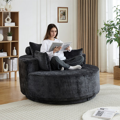Easy-Install Chenille Swivel Chair With Soft Cylindrical Pillow And 360-Degree Rotation, Perfect For Comfort And Style