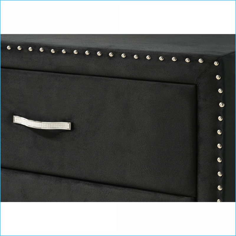 Table de chevet rembourrée à deux tiroirs Glam avec verre trempé de 8 mm