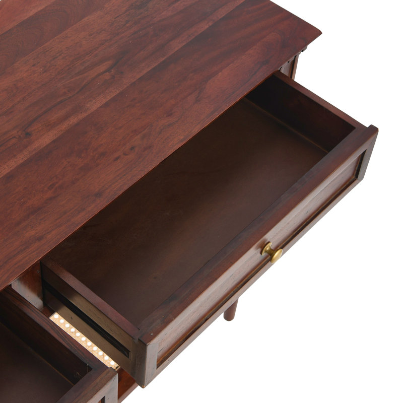Ayleena Maxwelton Solid Wood Console Table with 2 Drawers and Woven Cane Storage Shelf, Brown