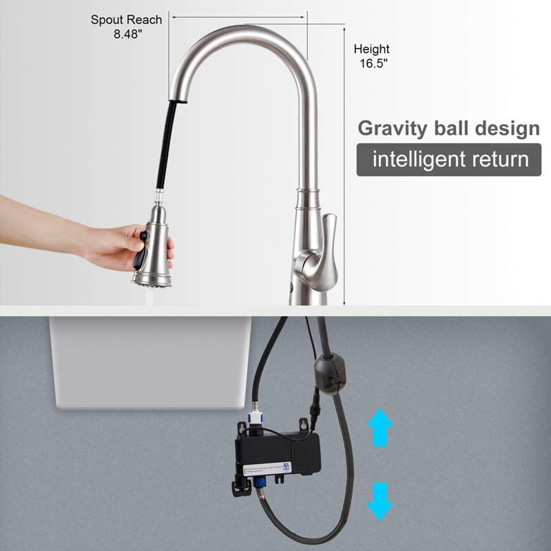 Robinet de cuisine à poignée simple Touchless, Nickel brossé