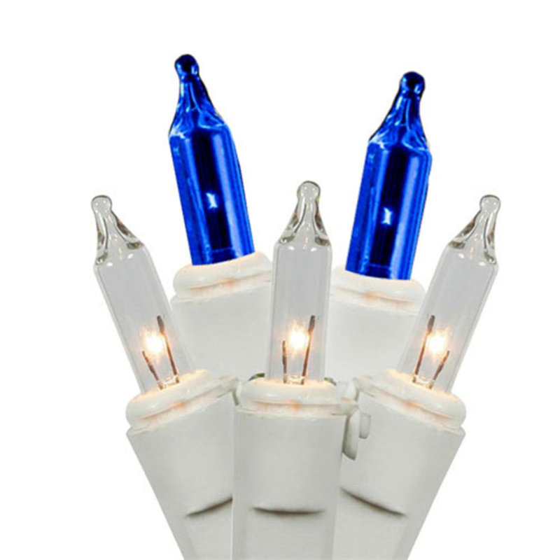 150-Count 8 Function Mini Hanukkah String Lights 37.25ft White Wire, Blue/Clear
