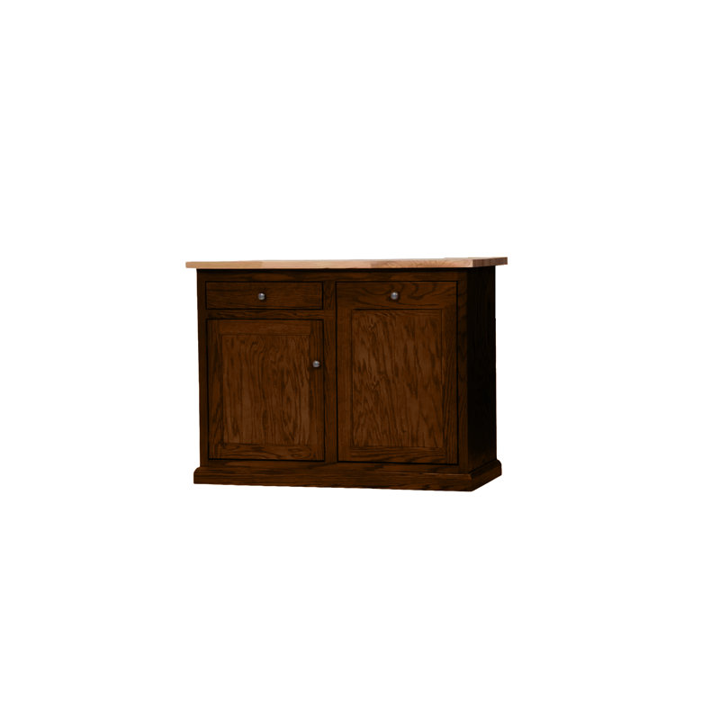 Traditional Oak 60" Solid Wood Kicthen Island with trash bin compartment, Chocolate Mousse