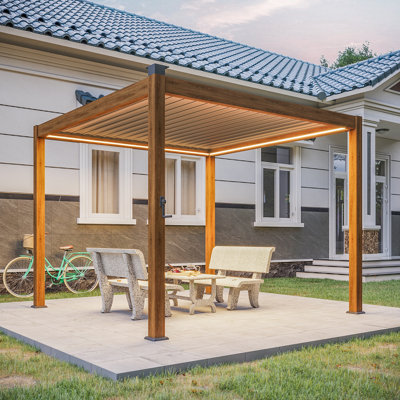 Aluminum Frame Solar LED Patio Pergola with Adjustable Louvered Roof