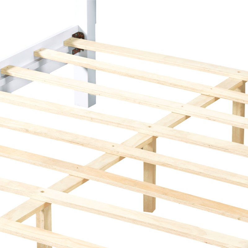 White Queen Size Bed Frame, Solid Wood & MDF, No Box Spring Needed, Classic Design with Grooved Panels
