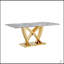 Élégante table de salle à manger rectangulaire en faux marbre 70 po avec base en acier inoxydable à finition miroir, parfaite pour les salles à manger modernes et spacieuses-304857863-304857862