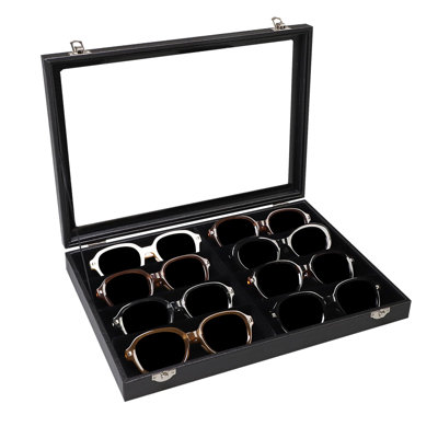 Jewelry Organizer Sunglass Organizer 8 Slot Sunglasses Case With Clear Lid Jewelry Storage Leather Eyeglasses Display Case Eyewear Case(8 Grid)