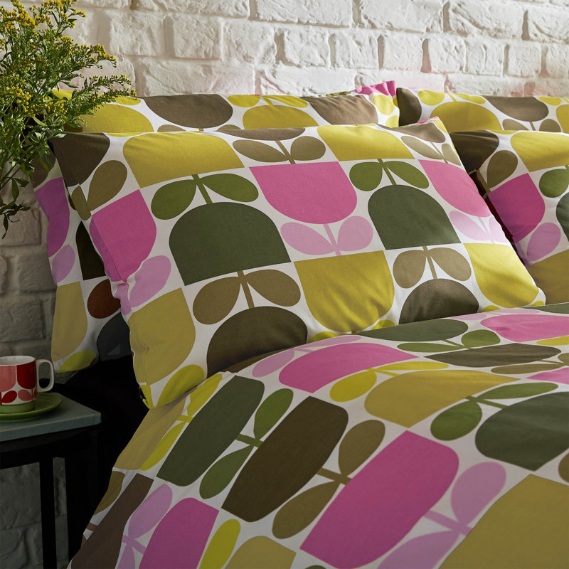 Multi Block Stem Multi 100% Cotton 200 TC Pillowcase Pair