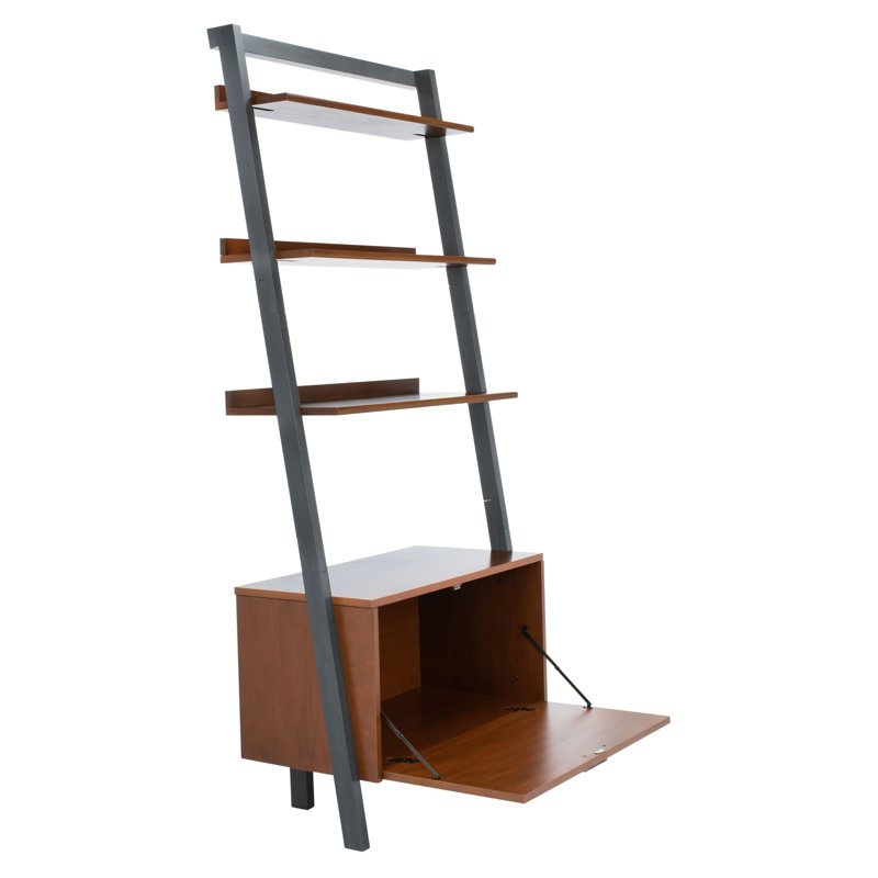 Bibliothèque échelle en bois massif Dametrice, H 72 po x l 32 po x P 15,4 po, Brun miel / gris anthracite
