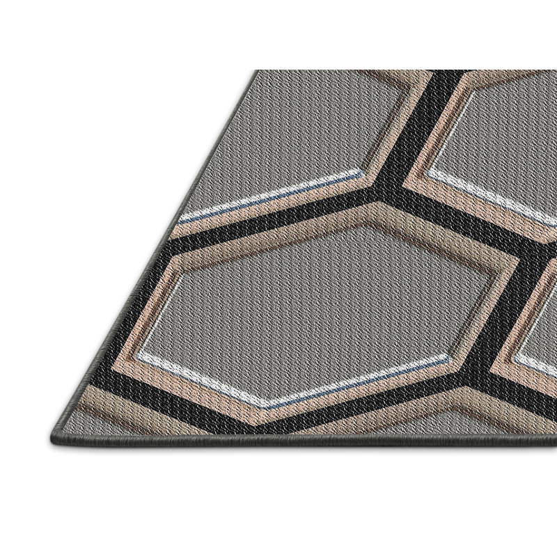 Tissé à la machine à partir de laine et de polyester gris/Tapis décoratif bleu marine shemena, Rectangle de 4 pi x 6 pi