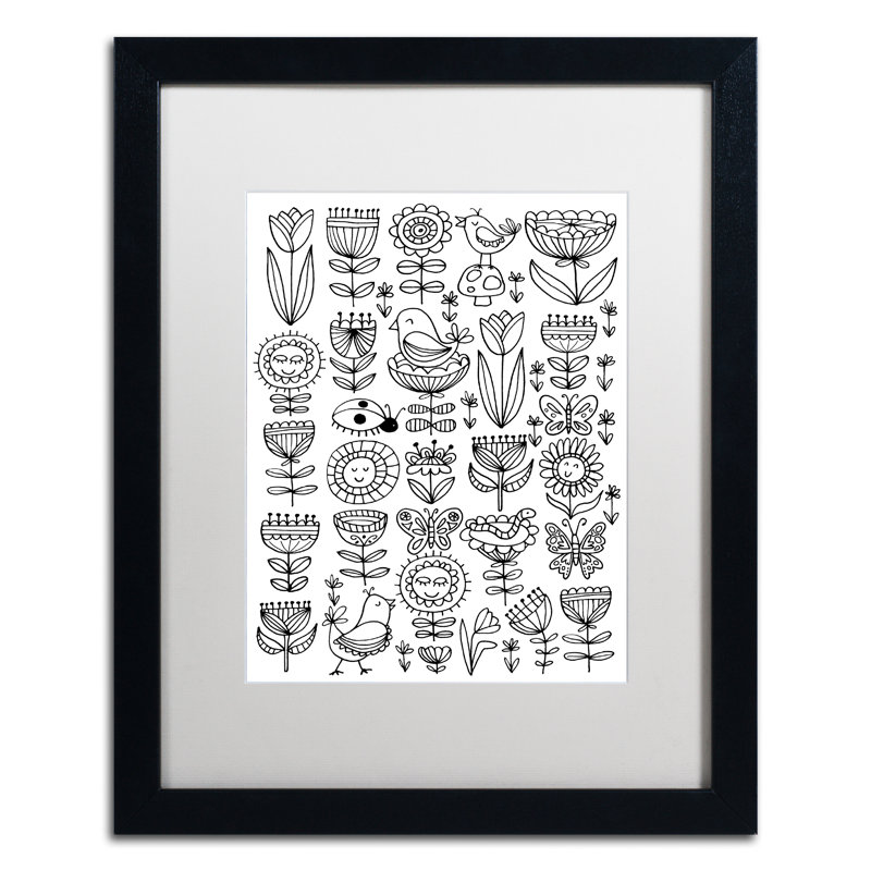 «Arbres et fleurs» par Arzel, impression encadrée, Blanc, H 20 po x l 16 po x P 0,5 po