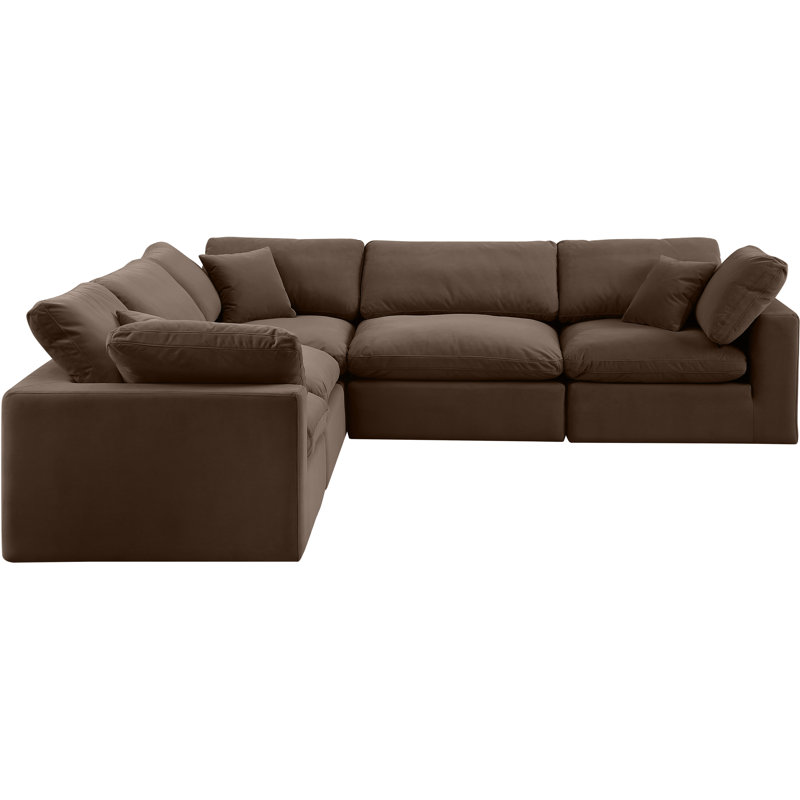 Isshak Velvet L-Shaped Sectional Reversible, Brown Velvet