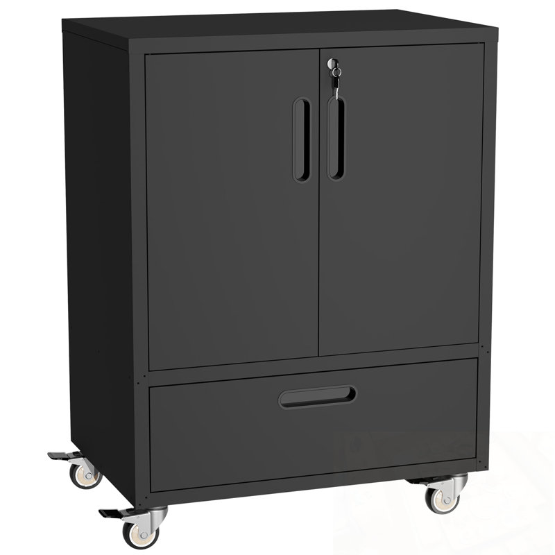 Armoire de rangement en métal avec roulettes verrouillables et tiroir