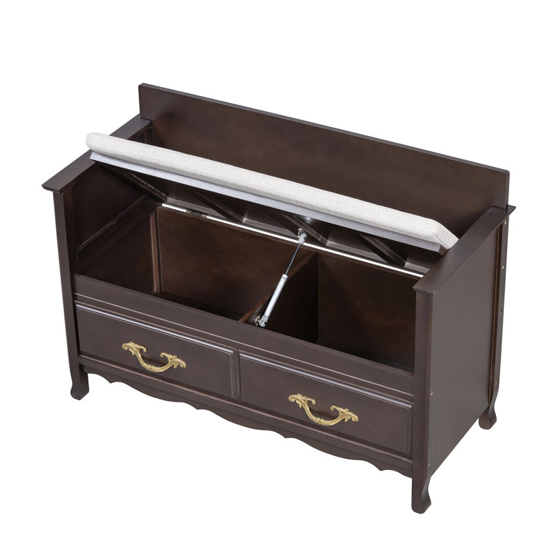 Banc de rangement à couvercle rabattable rembourré, Espresso