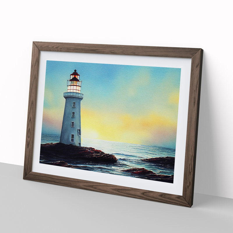 Watercolour Lighthouse Vol.3 - Single Picture Frame Print, 34cm H x 46cm W x 2cm D, Walnut