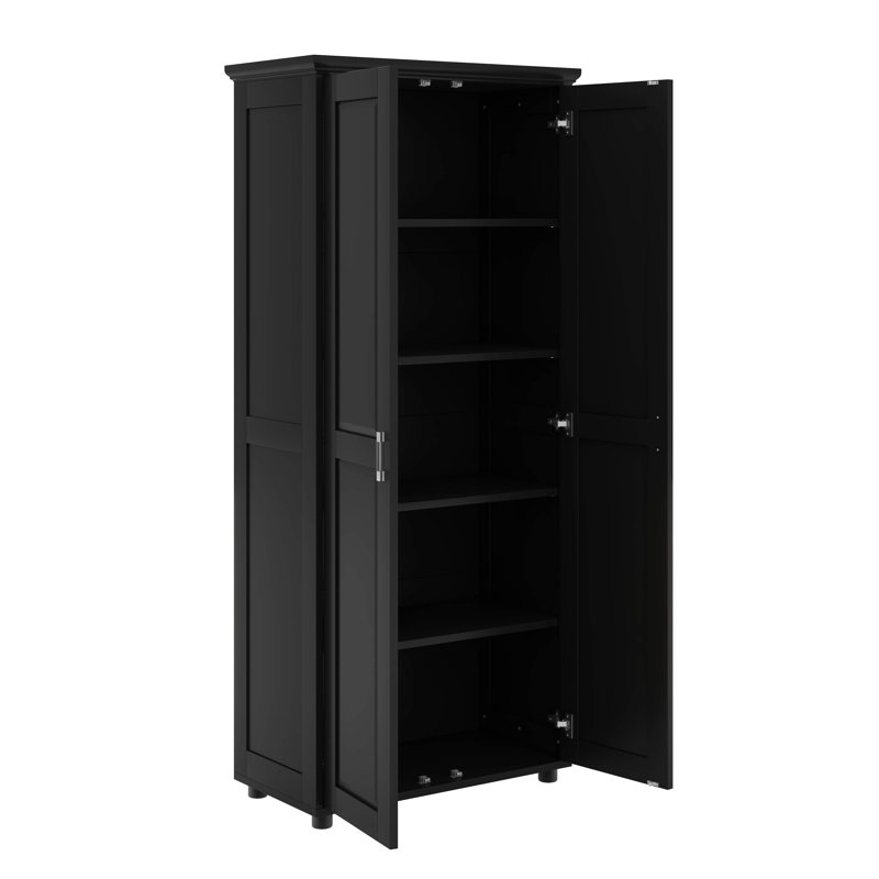 Grand rangement en bois avec deux portes, tablettes réglables
