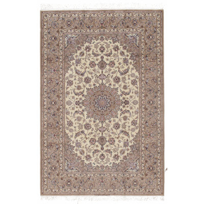 Tapis de surface ivoire/beige 5 pi 3 po x 7 pi 10 po one-of-kind main-noué la 2000 Greiner