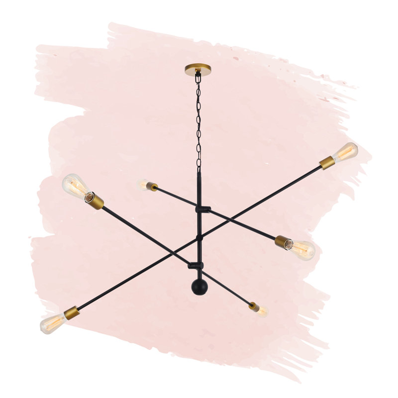 Whelchel 6-Light Dimmable Sputnik Chandelier, 82" H x 55" W x 55" D, Black/Brass