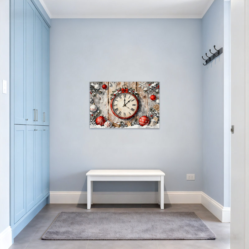 Horloge de Noël avec ornements et flocons de neige, H 12 po x l 18 po