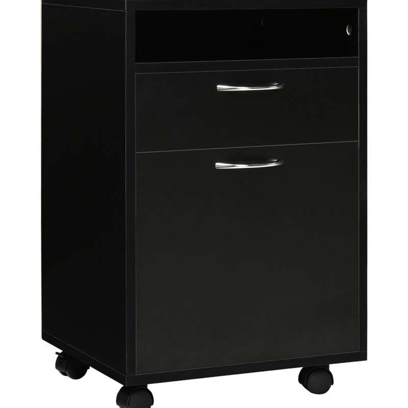 Armoire mobile noire pour rangement de bureau avec tiroir et armoire, support d'imprimante. Vaste espace indispensable, se déplace facilement, se range sous le bureau, unité noire. Options, facilement sur roulettes, espace de bureau,