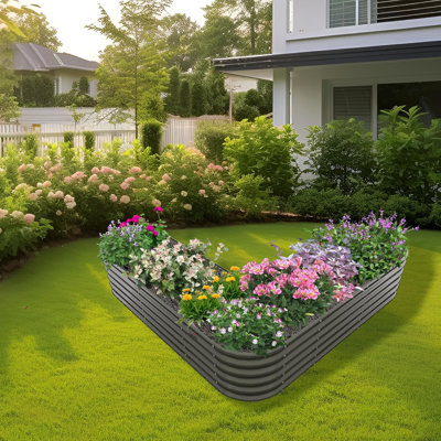 Gray Metal Freefom Heart-shaped Raised Garden Bed Planter Box For Planting Vegetables (81 In. L X 81 In. W X 18 In. H)