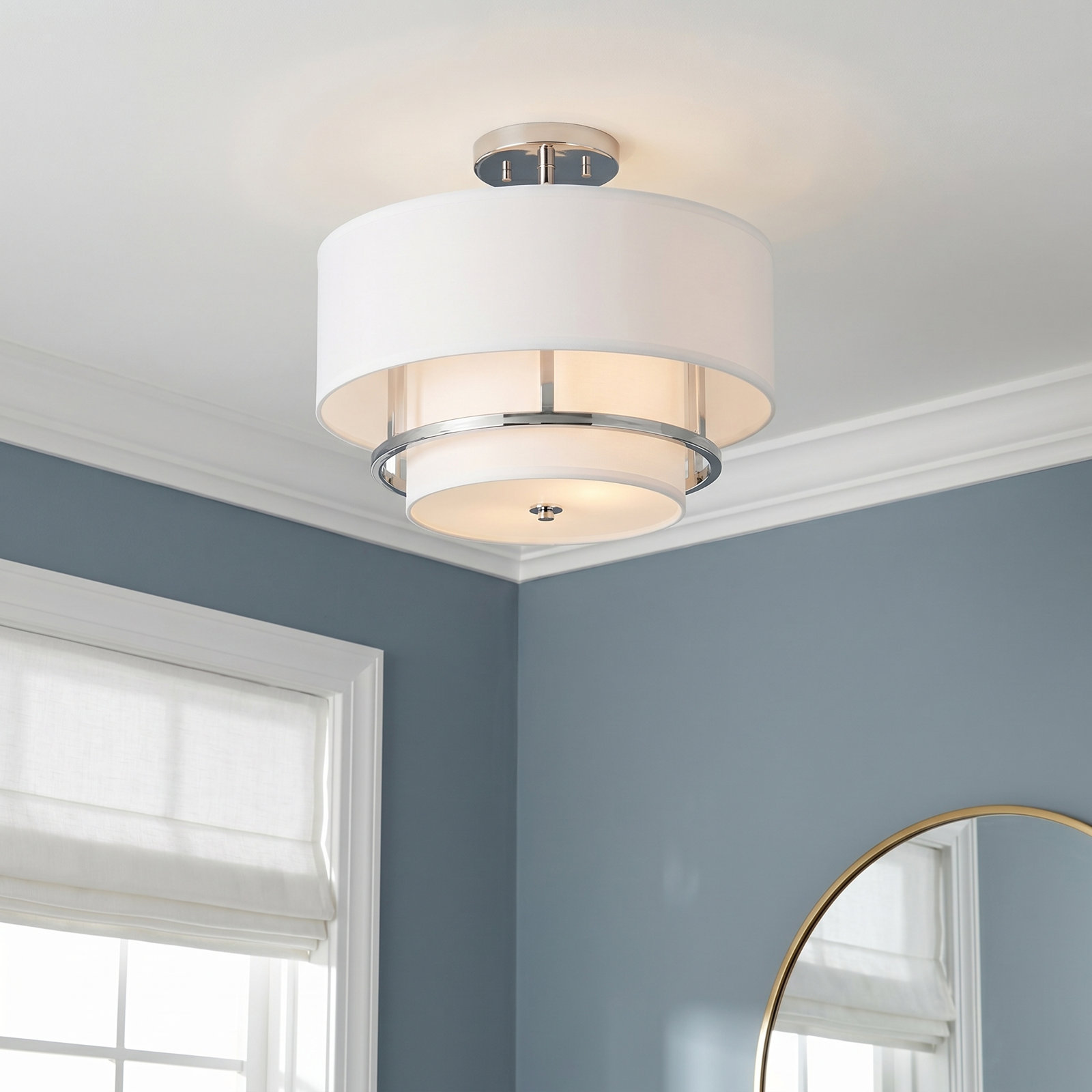 Graham 3-Light Semi Flush Mount, Polished Nickel