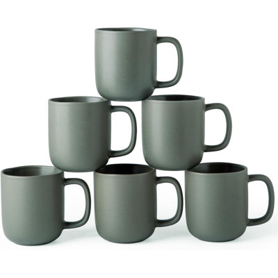 14oz Coffee Mugs Set of 6, Ceramic Coffee Mugs with Large Handle & Wavy Rim for Latte/Hot Cocoa/Tea