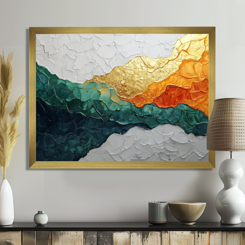 Emerald Drift of Transitional Passage Of Time IV - Art mural moderne abstrait transitionnel, H 16 po x l 32 po, Doré