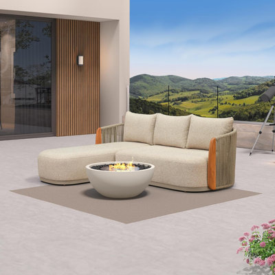 Ensemble de mobilier de patio, ensembles de conversation en forme de L 2 pièces avec méridienne, teck véritable, tissu d'oléfine et dossier épais de 9 po - Canapé modulaire d'extérieur de luxe
