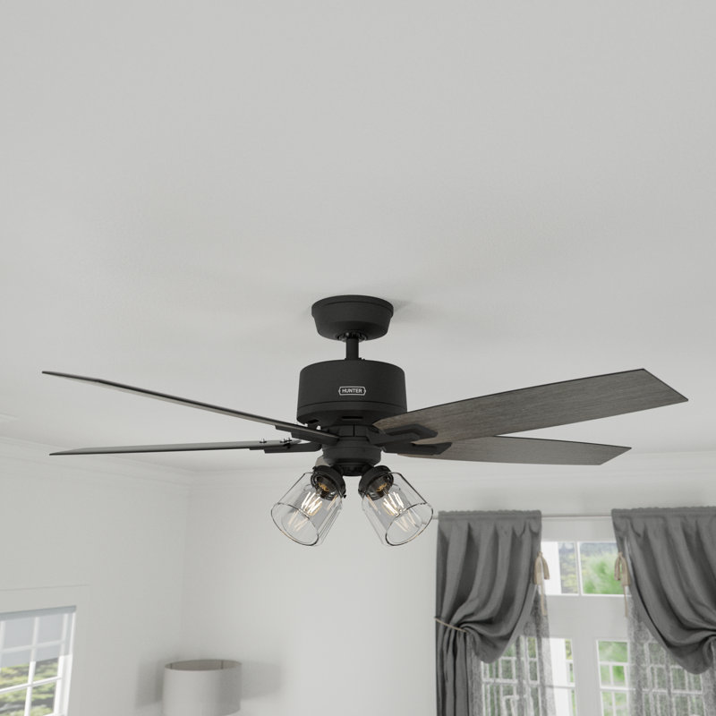 Gatlinburg Easy Install 5-Blade Standard Ceiling Fan With Lights and Remote, Matte Black, 52"