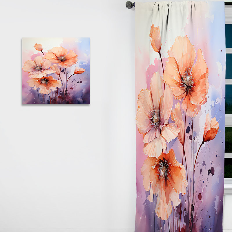 Pink And Coral Poppy Meadows I - Traditional Curtain - Velvet Room Darkening - 1 panel, 52" W x 63" L