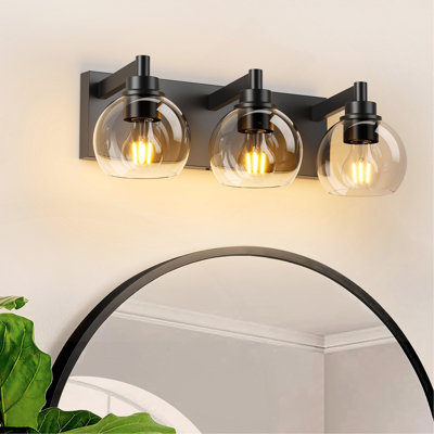 Luminaire de salle de bain pour salle de bain, luminaire de salle de bain moderne à 3 lumières avec abat-jour en verre transparent et base en métal, éclairage de salle de bain noir mat