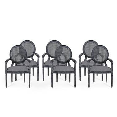 Esaie King Louis Back Arm Chair (Set of 2) Gracie Oaks Upholstery Color: Black, Leg Color: Gray