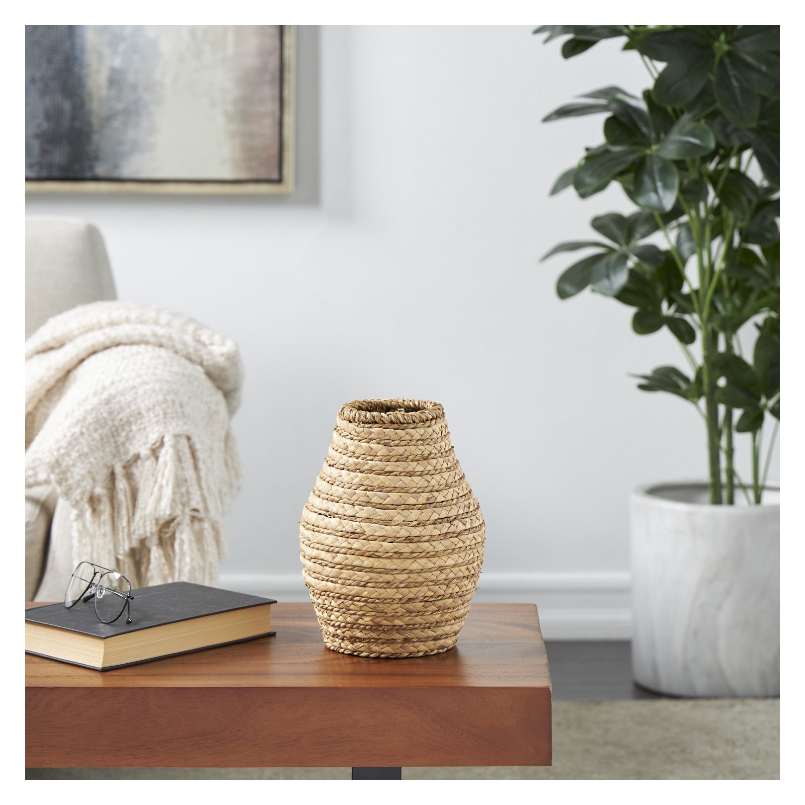 Handmade Seagrass Table Vase, 10.3" H x 7.8" W x 7.75" D
