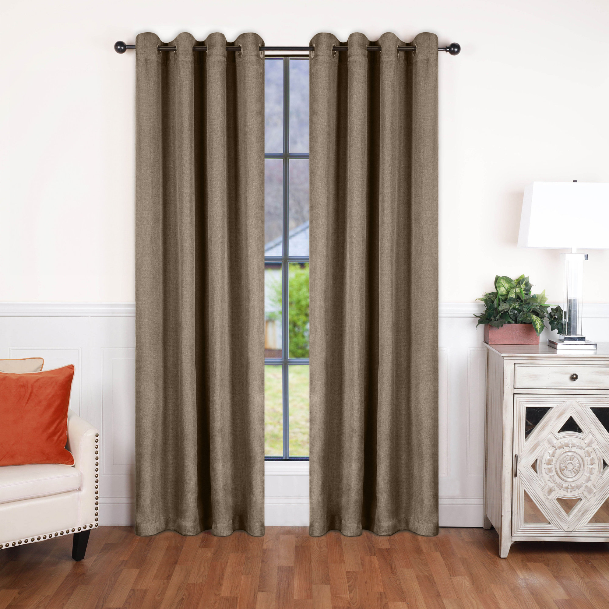 Evayah Modern Linen Inspired Classic Solid Room Darkening Curtain Panel, 52" W x 108" L, Coriander