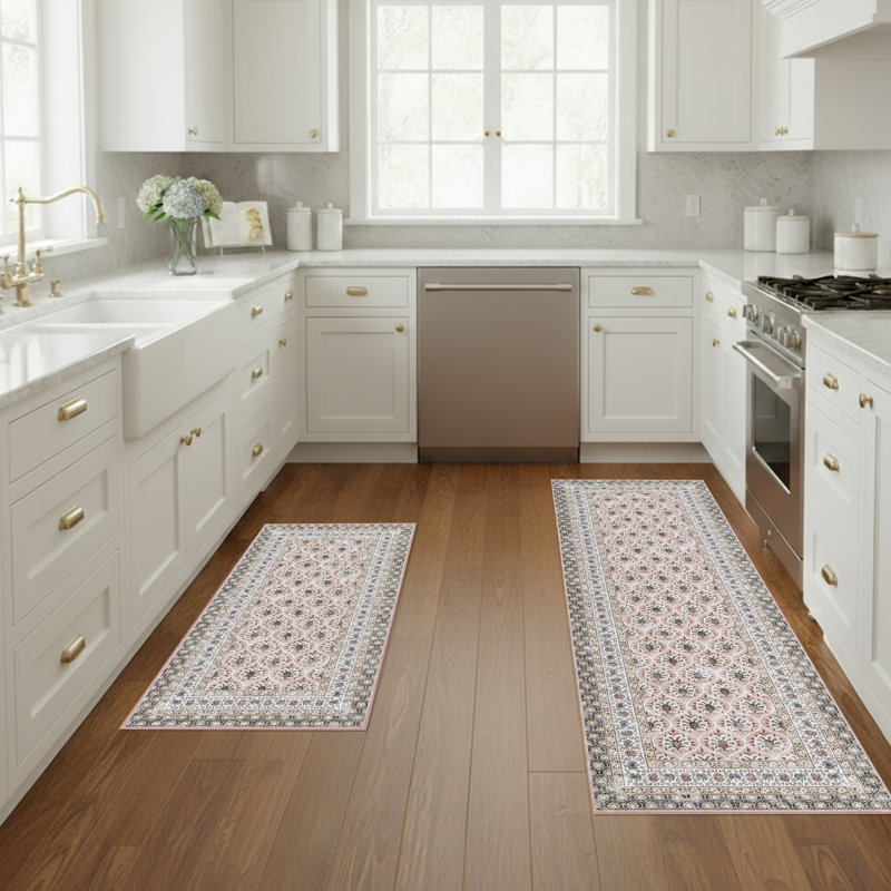 Laura Ashley Amelia Imagine Printed Chenille Machine Washable 2- pack Rugs, 2' x 4' and 2' x 6', Pink