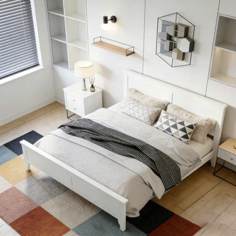 Lit plateforme Modern, Lit double, Blanc