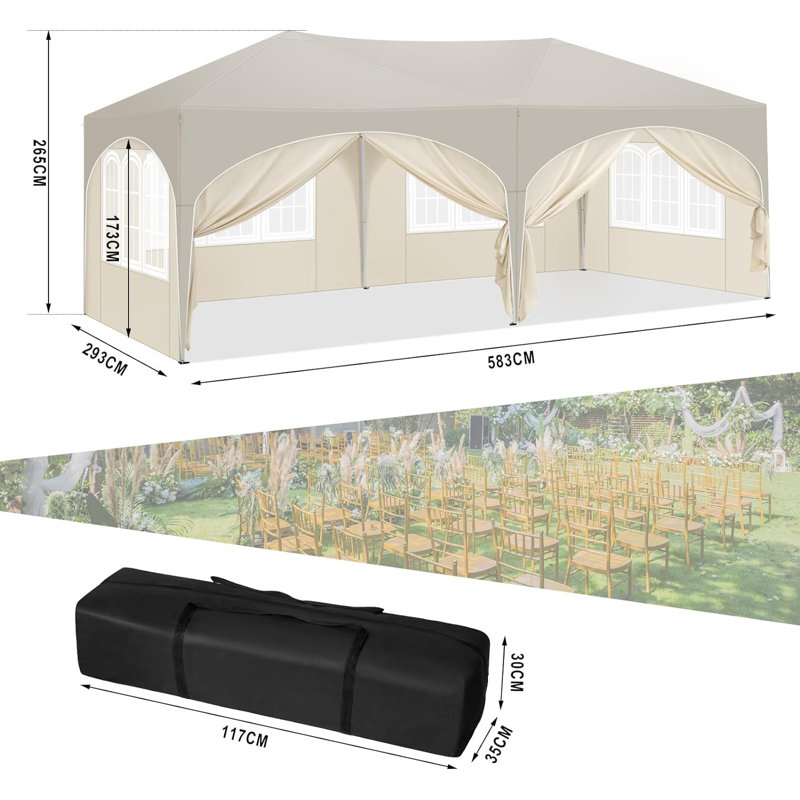 Breyawna 5.83 x 2.93m Metal Party Tent, Beige