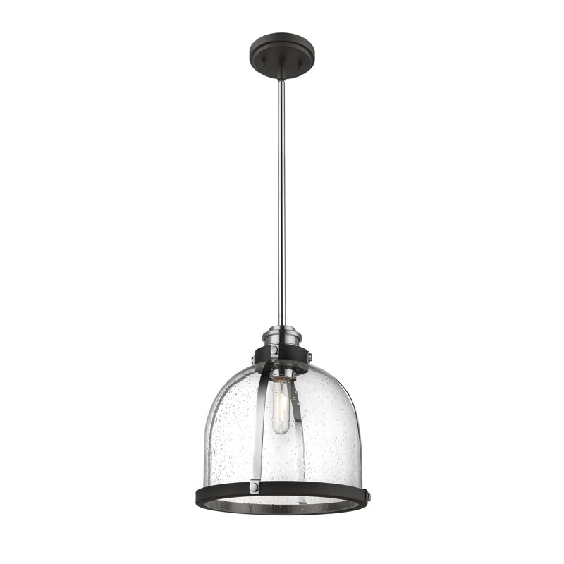 Lyndsey 1 - Light Single Pendant, 13.375" H x 12.125" W x 12.125" D, Matte Black/Chrome