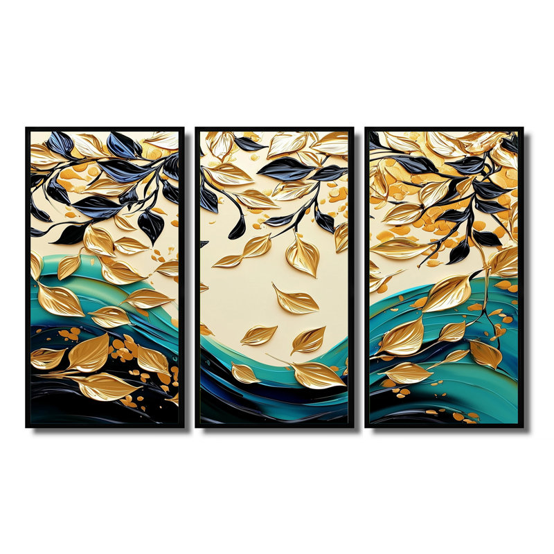 Addileigh - Ensemble d'art mural feuilles, Reproduction avec cadre flottant, 40" H x 60" W, Black