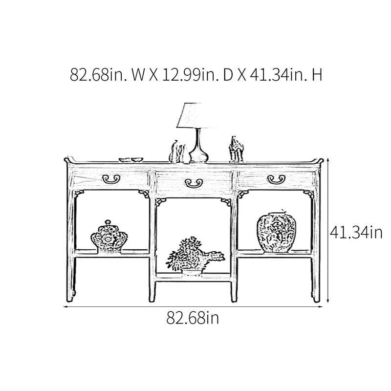 Console de style rustique rétro, H 41,34 po x l 82,68 po x P 12,99 po