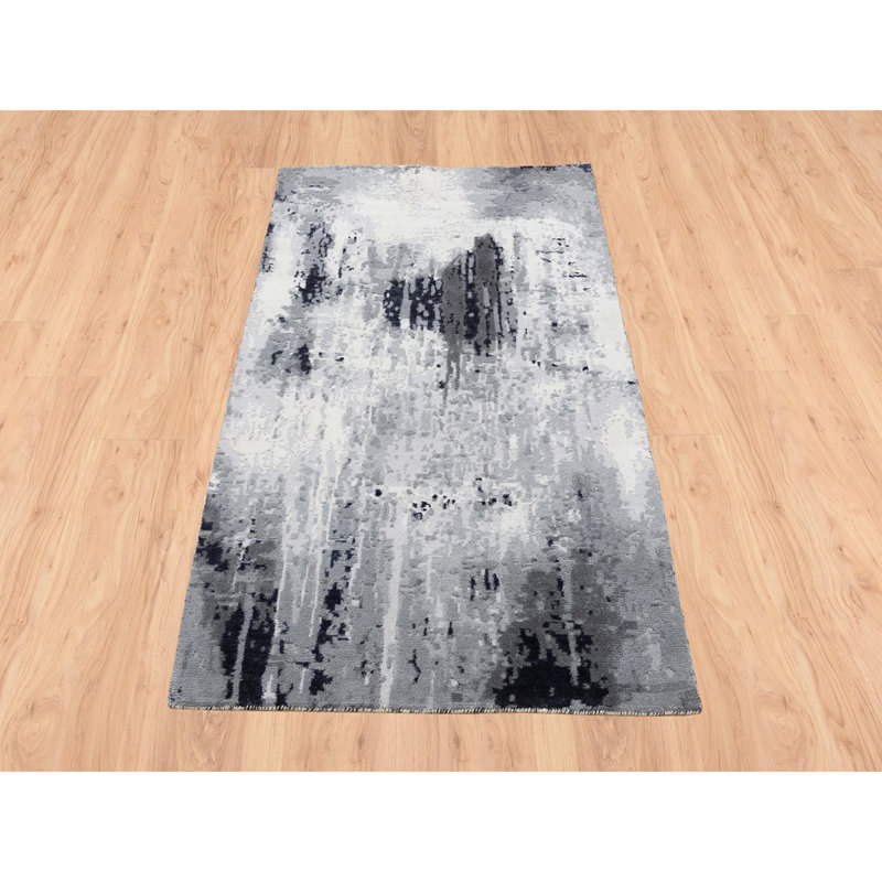 Tapis oriental ivoire en laine et en soie noué à la main 3 pi 3 po x 4 pi 10 po C5E26C6D38941E9924B691D0A36641C