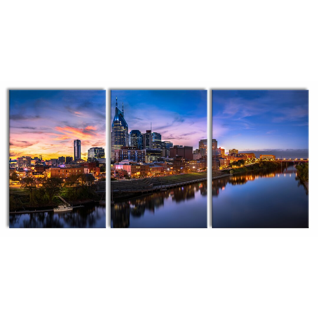 3-tlg. Leinwandbilder-Set Nashville Skyline Panorama