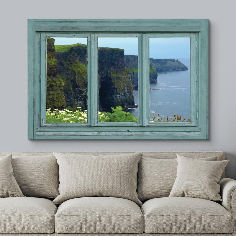 Fenêtre de fenêtre «Window View Green Cliff Of Ireland Nature Images Modern Art Rustic Scenic Ultra» sur toile