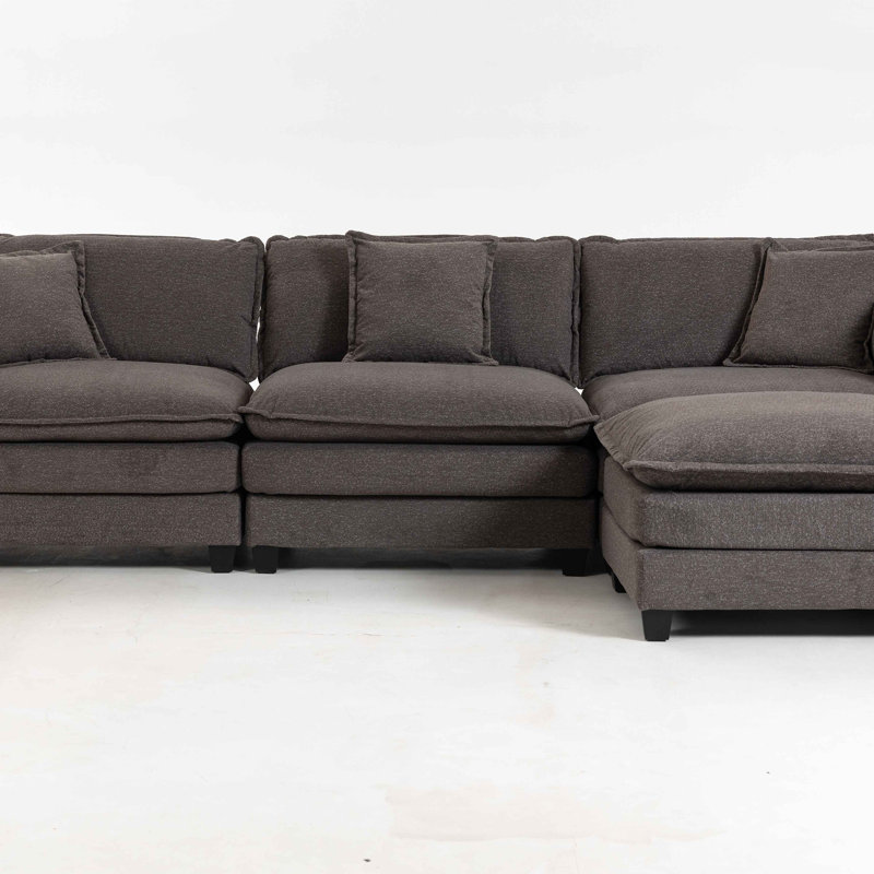 Canapé modulaire moderne à 3 places avec repose-pieds avec coussins de taille, canapé symétrique à 3 places, canapé-lit avec méridienne